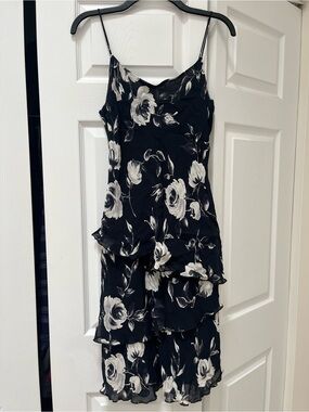 Vintage Lily Navy & White Rose Print Tiered Ruffle Midi Dress S